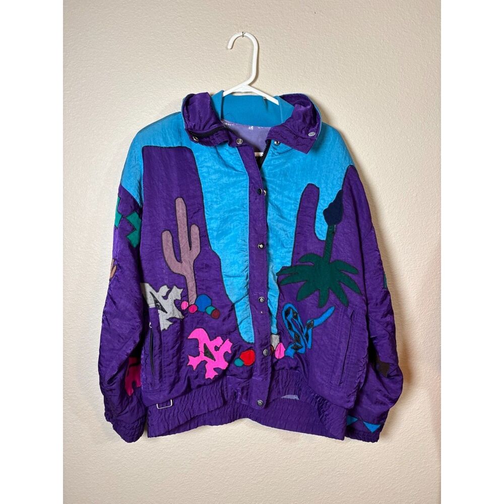 Vintage Thinair 90s Southwestern Cactus Palm Tree Nylon Windbreaker Jacket M
